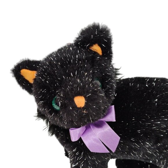Galerie Au Chocolat Halloween Black Cat Purple Bow Silver Metallic 7.5 x 11" - Picture 2 of 6